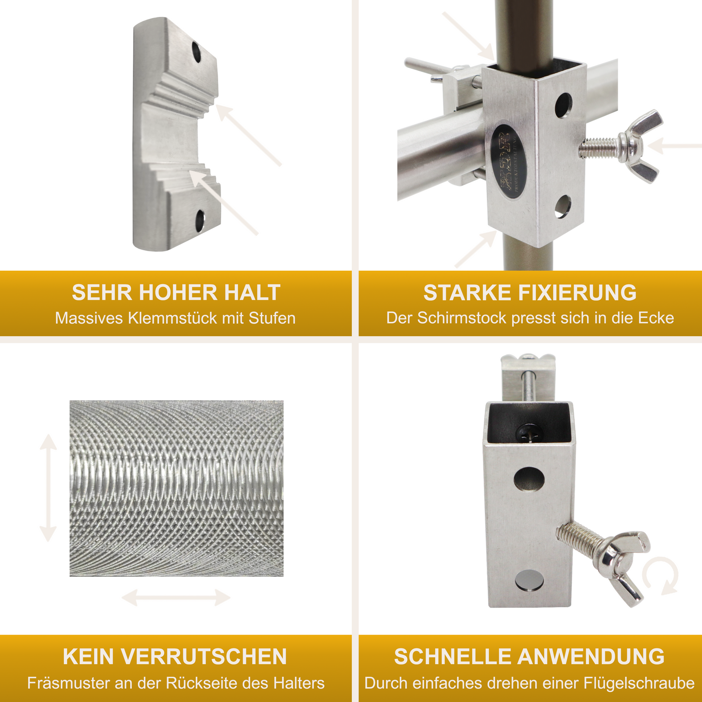 Sonnenschirmhalter aus Edelstahl für Balkongeländer rund und eckig Schirmhalterung bis Sonnenschirm 180 cm Schirmständer Balkon stabile Vierkant Halterung sichere Befestigung am Handlauf