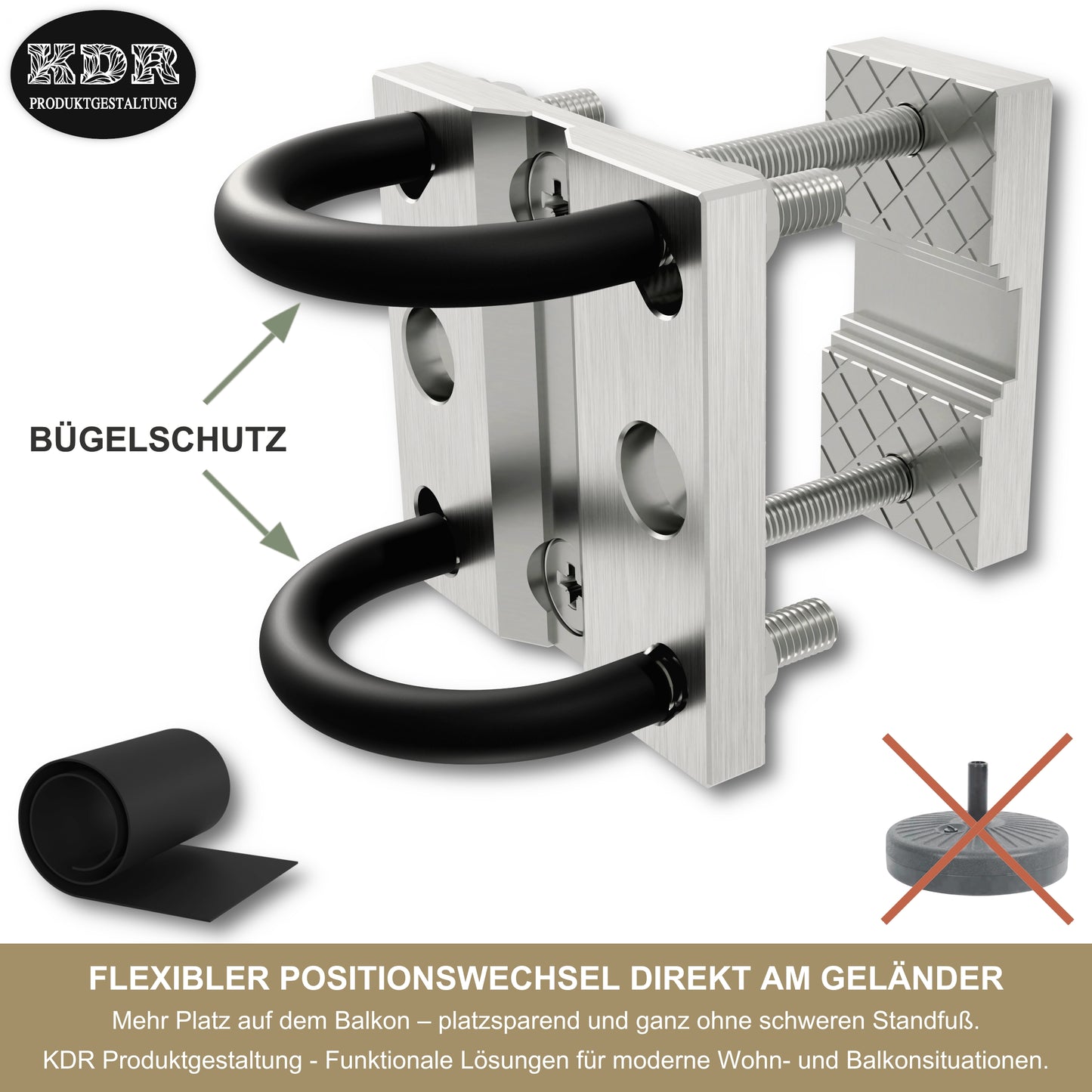 Sonnenschirmhalter Edelstahl für Balkongeländer rund & eckig – bis 350 cm, Schirmständer, stabile Bügel-Halterung, sichere Befestigung am Geländer (Kopie)