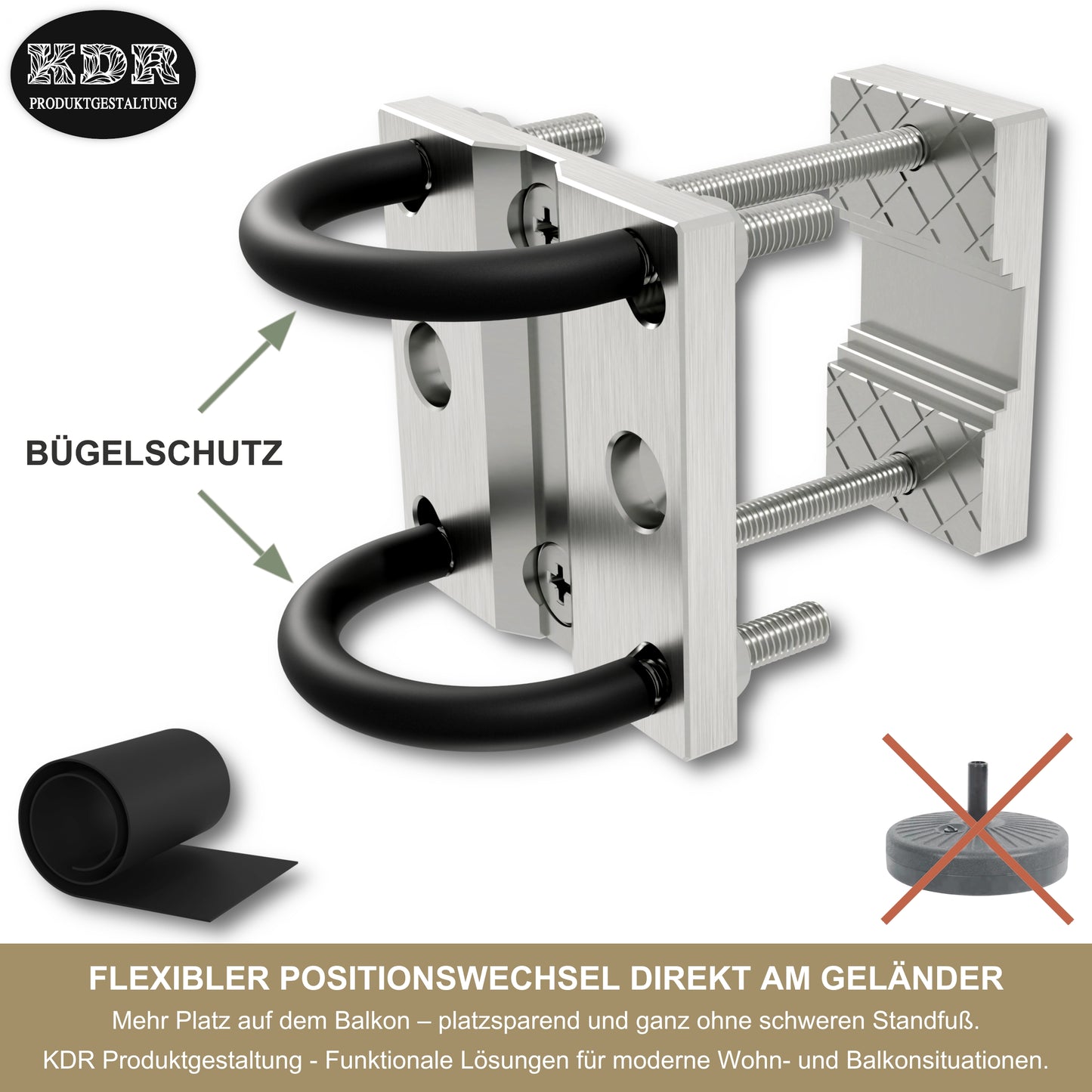 Support de parasol en acier inoxydable pour balustrades de balcon rondes et carrées – jusqu'à 300 cm, pied de parasol, support de fixation stable, fixation sécurisée à la balustrade