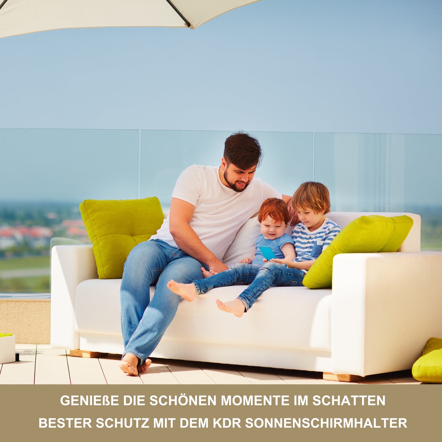 Sonnenschirmhalter Edelstahl für Balkongeländer rund & eckig – bis 350 cm, Schirmständer, stabile Bügel-Halterung, sichere Befestigung am Geländer (Kopie)