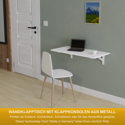 Wall-mounted folding table, desk, table top 80x40 cm in white, folding table, dining table, kitchen table for the wall, bar table, high table, wall table, foldable table for wall mounting