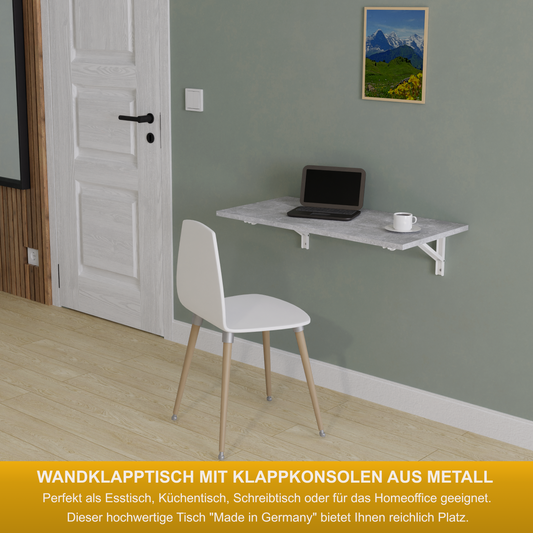 Wall-mounted folding table, desk, table top 80x40 cm in white, folding table, dining table, kitchen table for the wall, bar table, high table, wall table, foldable table for wall mounting