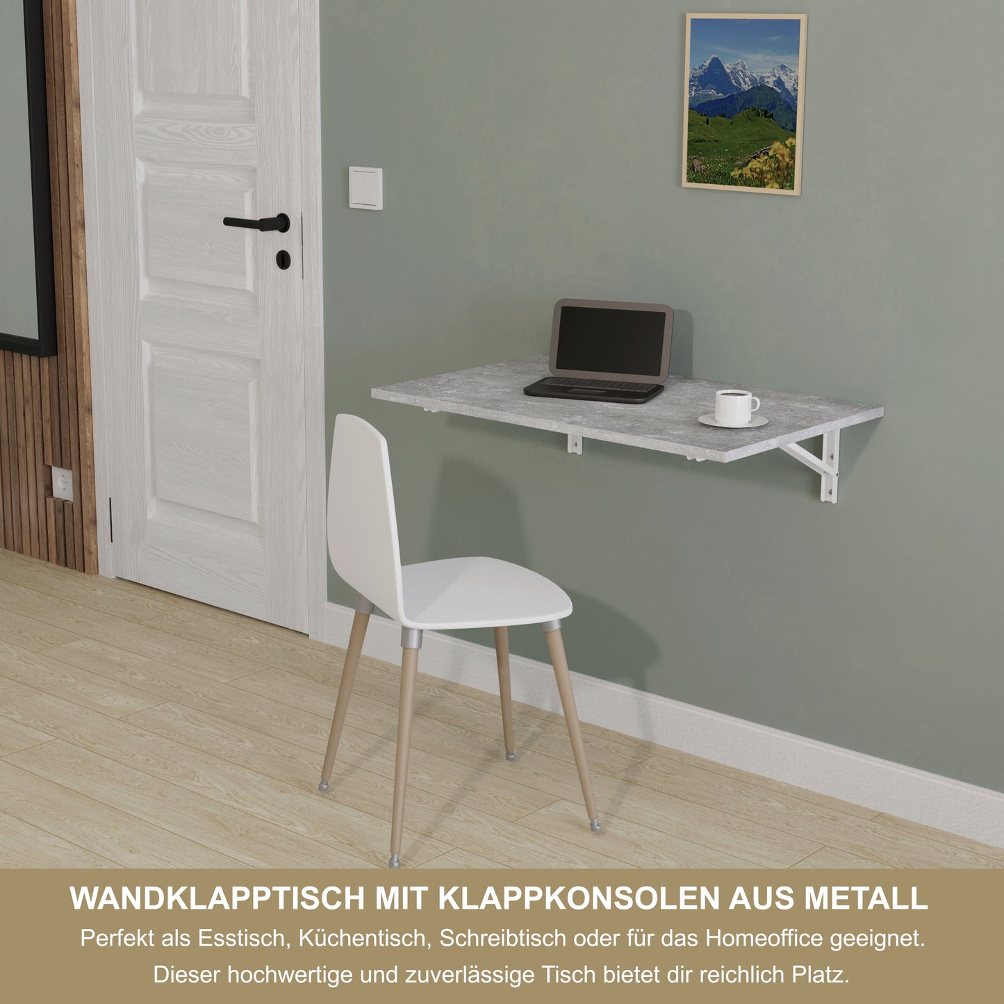 Wall-mounted folding table 80x50 cm concrete look – folding table, desk, kitchen table, dining table, wall-mounted, space-saving