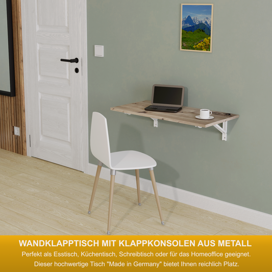 Wall-mounted folding table, desk, table top 80x40 cm in white, folding table, dining table, kitchen table for the wall, bar table, high table, wall table, foldable table for wall mounting