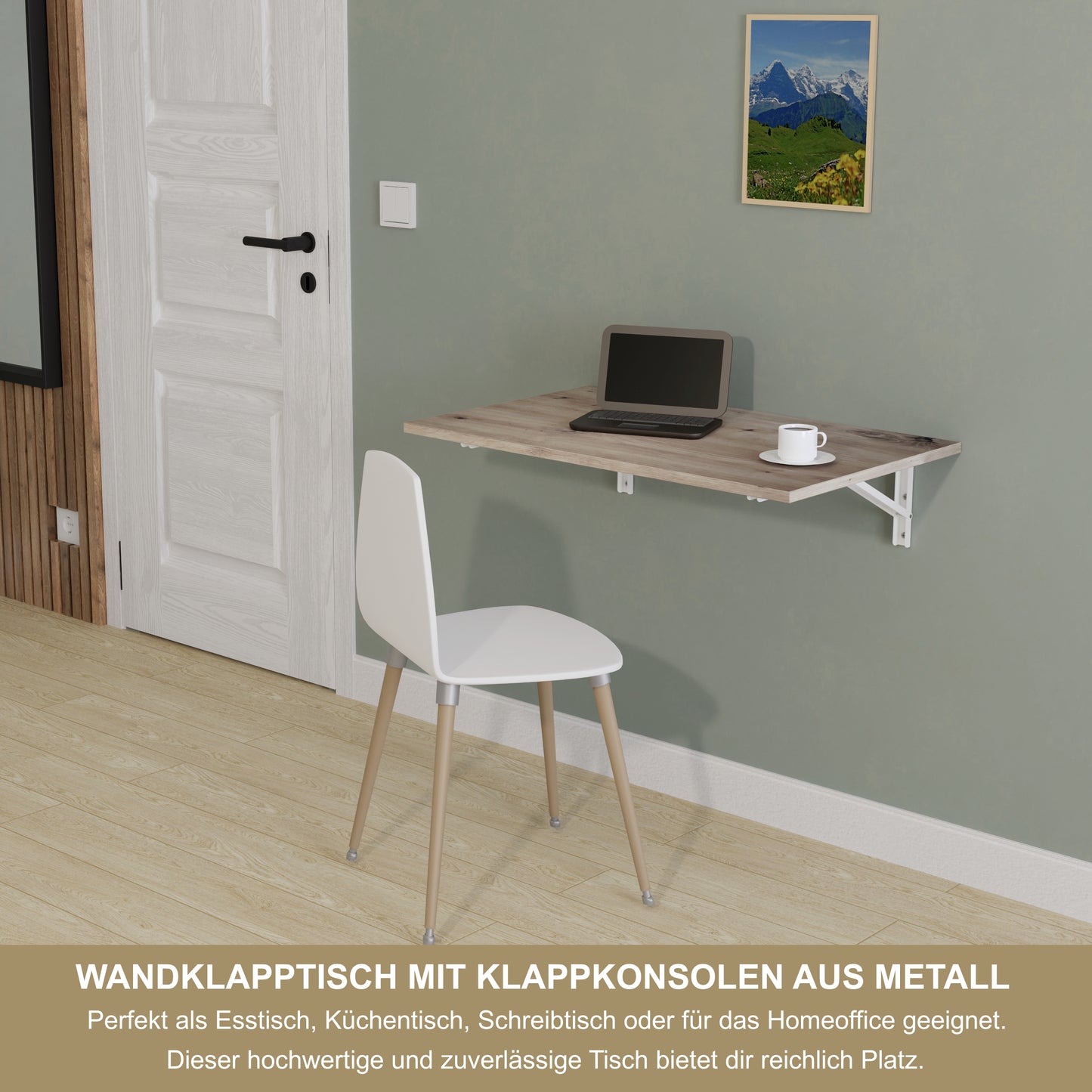 Wall-mounted folding table 80x50 cm, knotty oak – folding table, desk, kitchen table, dining table, wall-mounted, space-saving