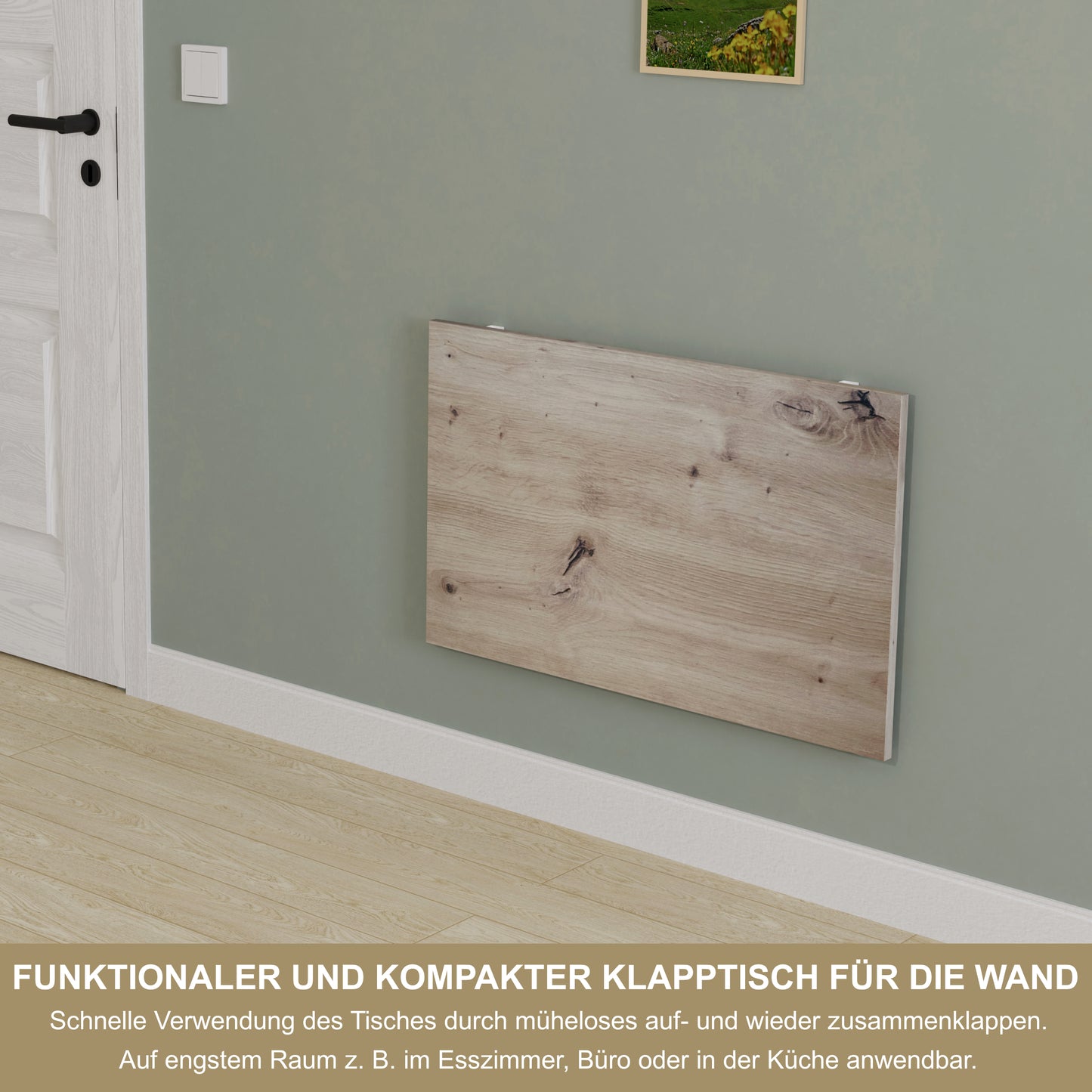Wall-mounted folding table 80x50 cm, knotty oak – folding table, desk, kitchen table, dining table, wall-mounted, space-saving