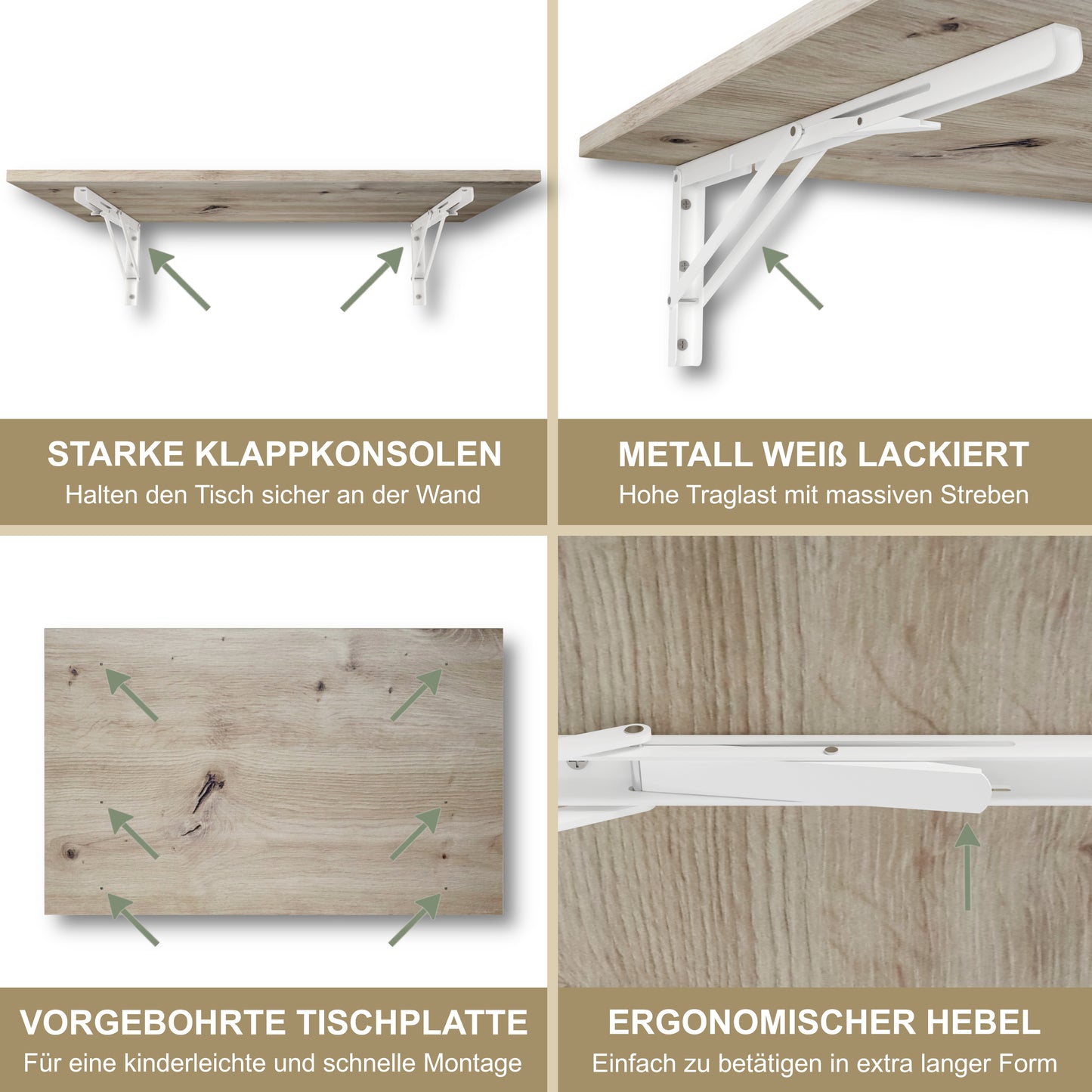 Wall-mounted folding table 80x50 cm, knotty oak – folding table, desk, kitchen table, dining table, wall-mounted, space-saving