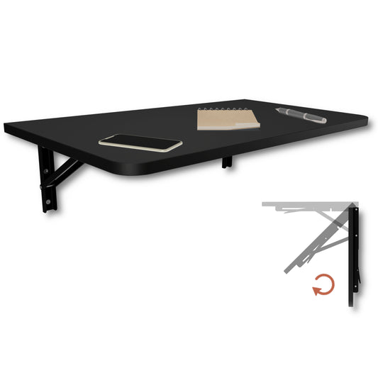 Wandklapptisch 70x40 cm Schwarz – Klapptisch, Schreibtisch, Küchentisch, Esstisch, Wandmontage, platzsparend