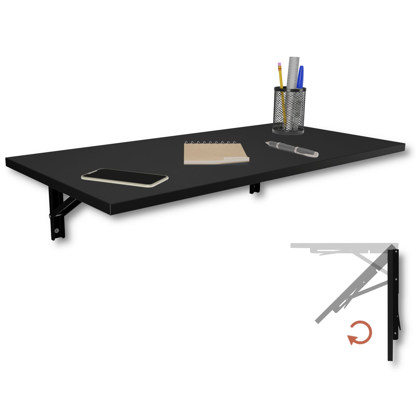 Wall-mounted folding table 80x40 cm black – Folding table, desk, kitchen table, dining table, wall-mounted, space-saving