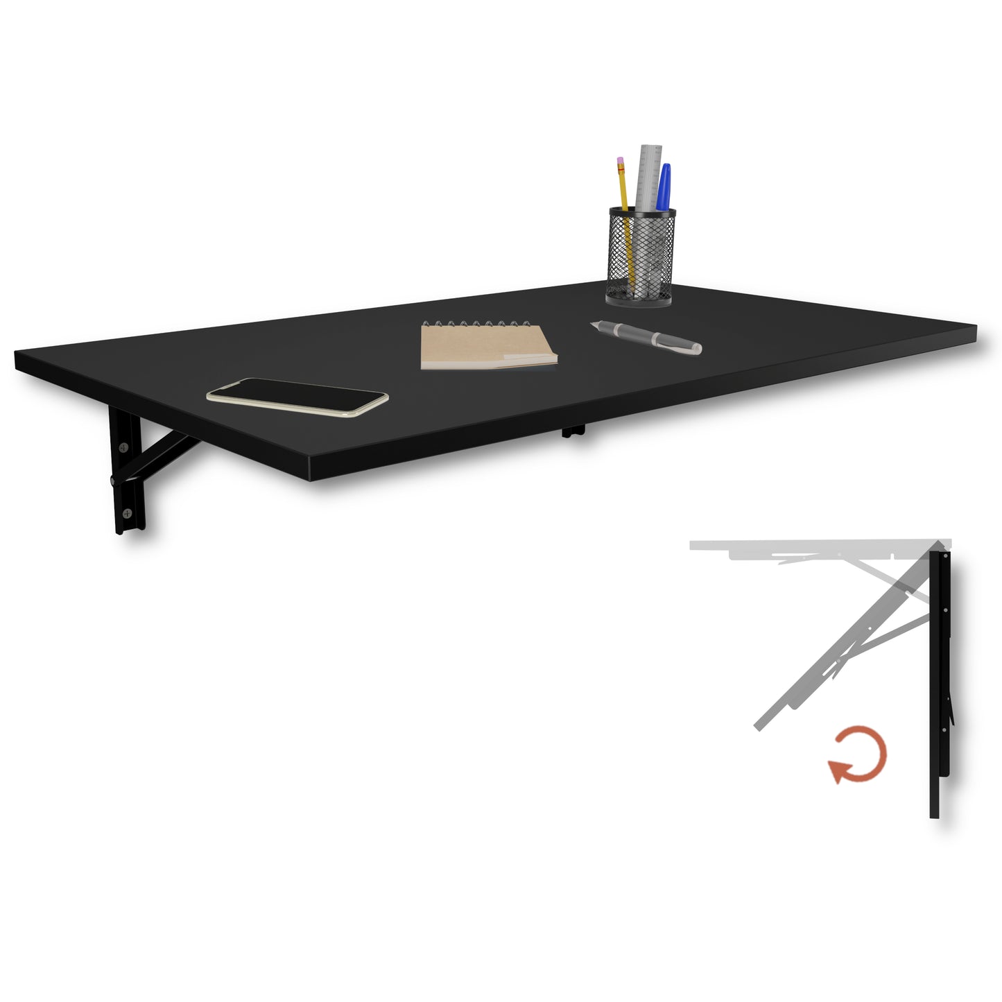 Wall-mounted folding table 80x50 cm black – Folding table, desk, kitchen table, dining table, wall-mounted, space-saving
