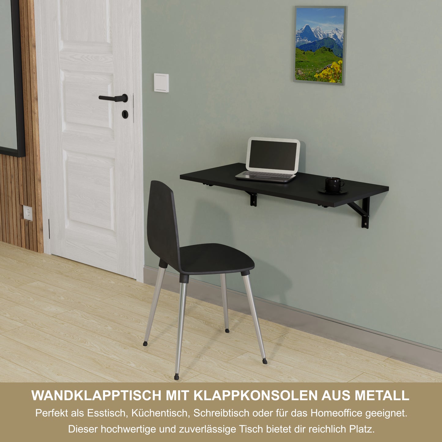 Wall-mounted folding table 80x40 cm black – Folding table, desk, kitchen table, dining table, wall-mounted, space-saving
