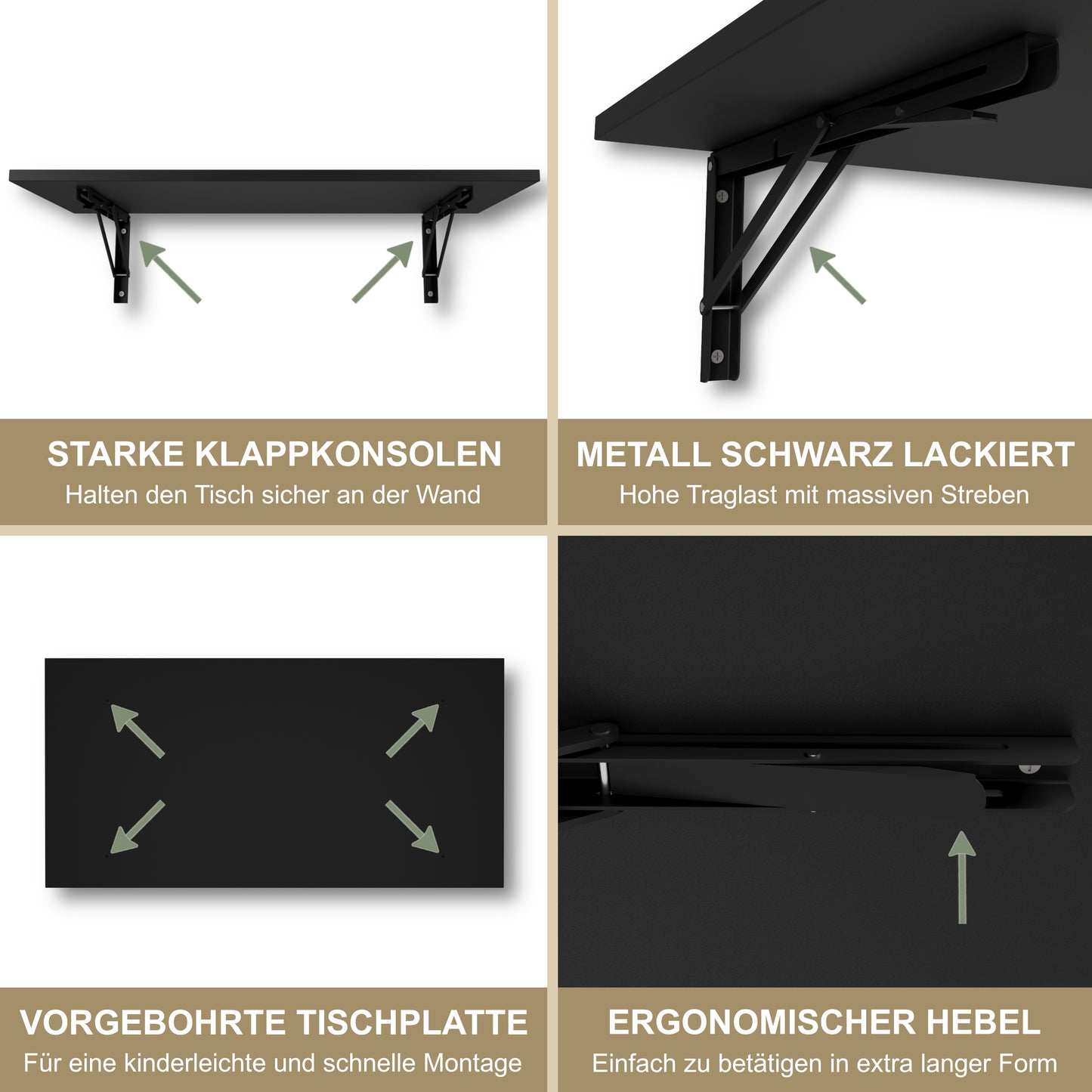 Wall-mounted folding table 80x40 cm black – Folding table, desk, kitchen table, dining table, wall-mounted, space-saving