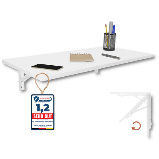 Wall-mounted folding table, desk, table top 80x40 cm in white, folding table, dining table, kitchen table for the wall, bar table, high table, wall table, foldable table for wall mounting