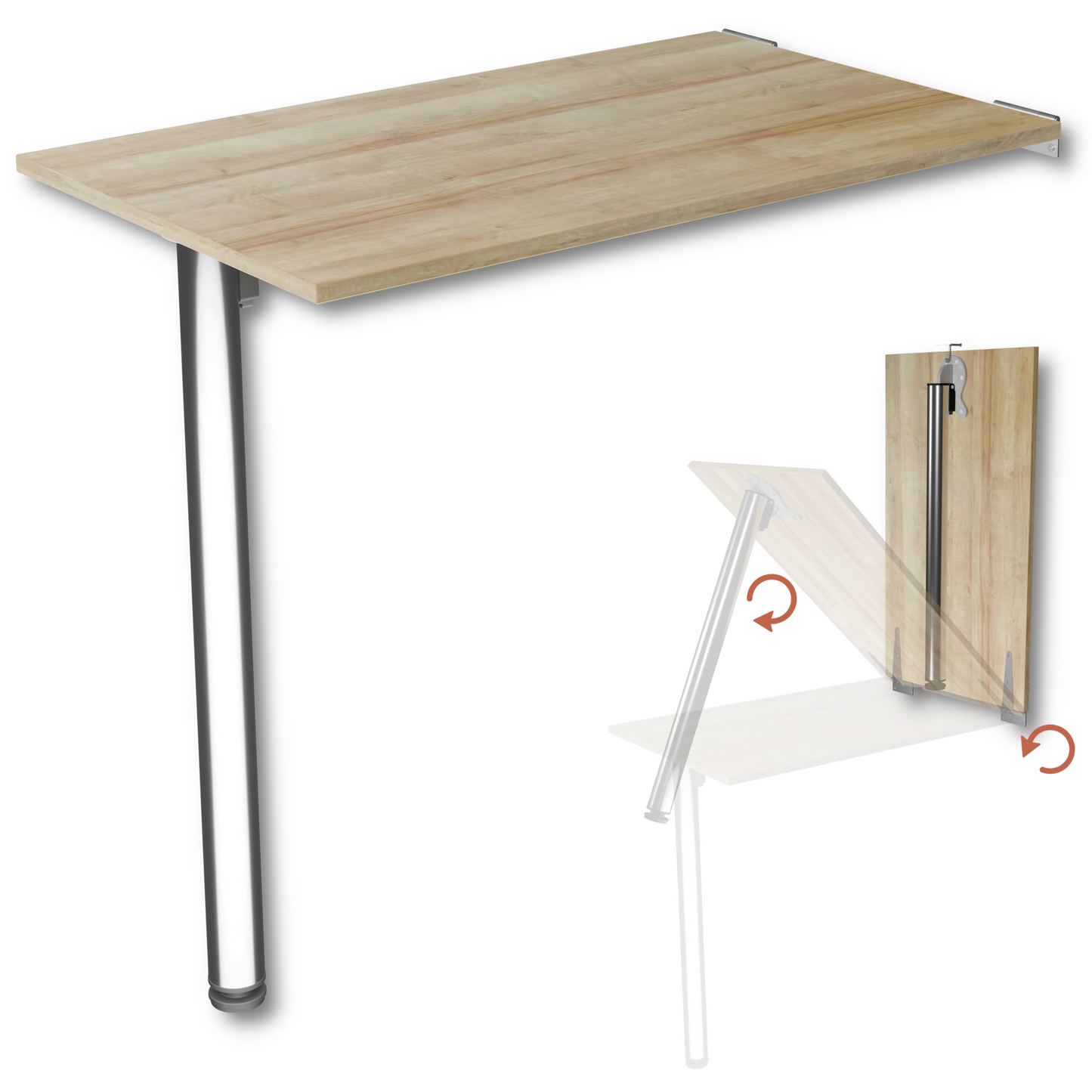 Wandklapptisch 80x50 cm Eiche – Klapptisch, Schreibtisch, Küchentisch, Esstisch, Wandmontage, platzsparend