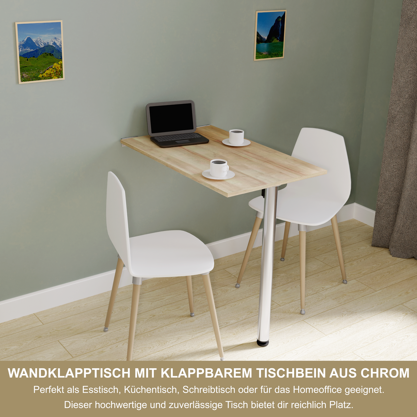Wandklapptisch 80x50 cm Eiche – Klapptisch, Schreibtisch, Küchentisch, Esstisch, Wandmontage, platzsparend