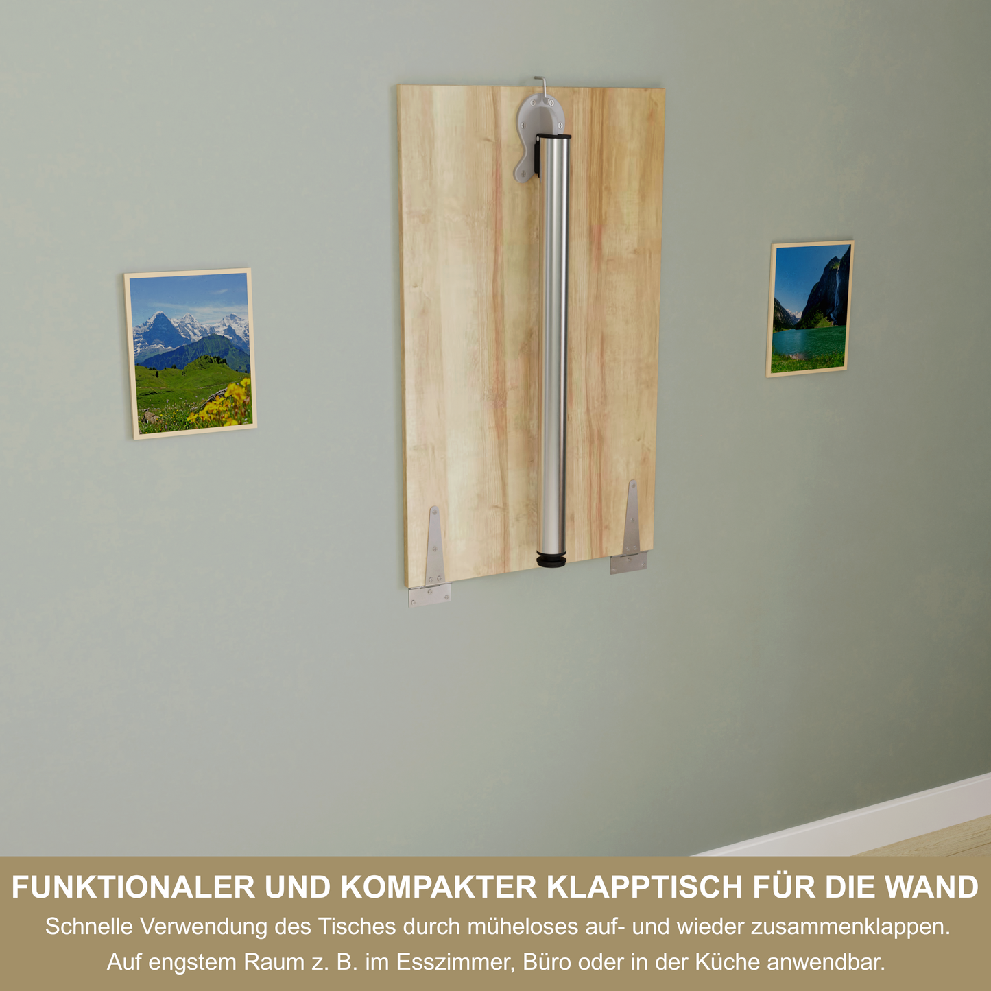 Wandklapptisch 80x50 cm Eiche – Klapptisch, Schreibtisch, Küchentisch, Esstisch, Wandmontage, platzsparend