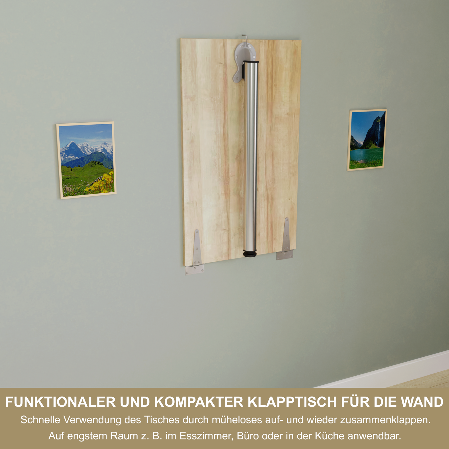 Wandklapptisch 80x50 cm Eiche – Klapptisch, Schreibtisch, Küchentisch, Esstisch, Wandmontage, platzsparend