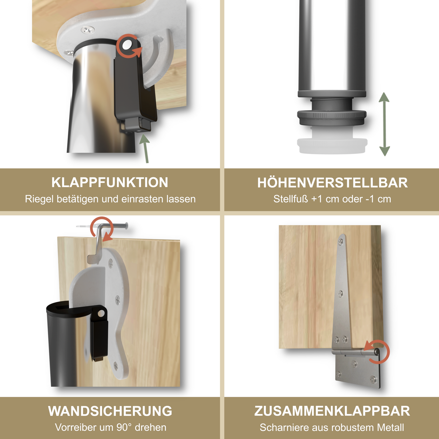 Wandklapptisch 80x50 cm Eiche – Klapptisch, Schreibtisch, Küchentisch, Esstisch, Wandmontage, platzsparend