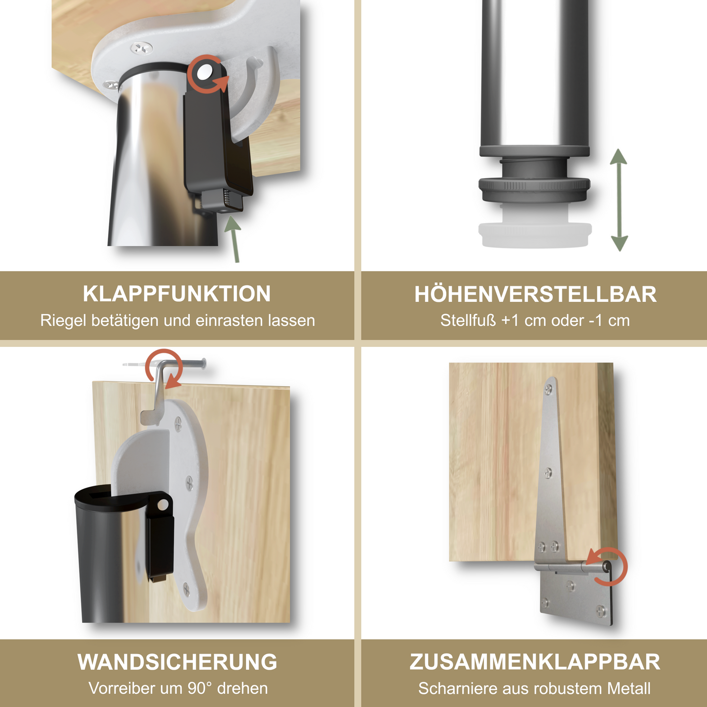 Wandklapptisch 80x50 cm Eiche – Klapptisch, Schreibtisch, Küchentisch, Esstisch, Wandmontage, platzsparend