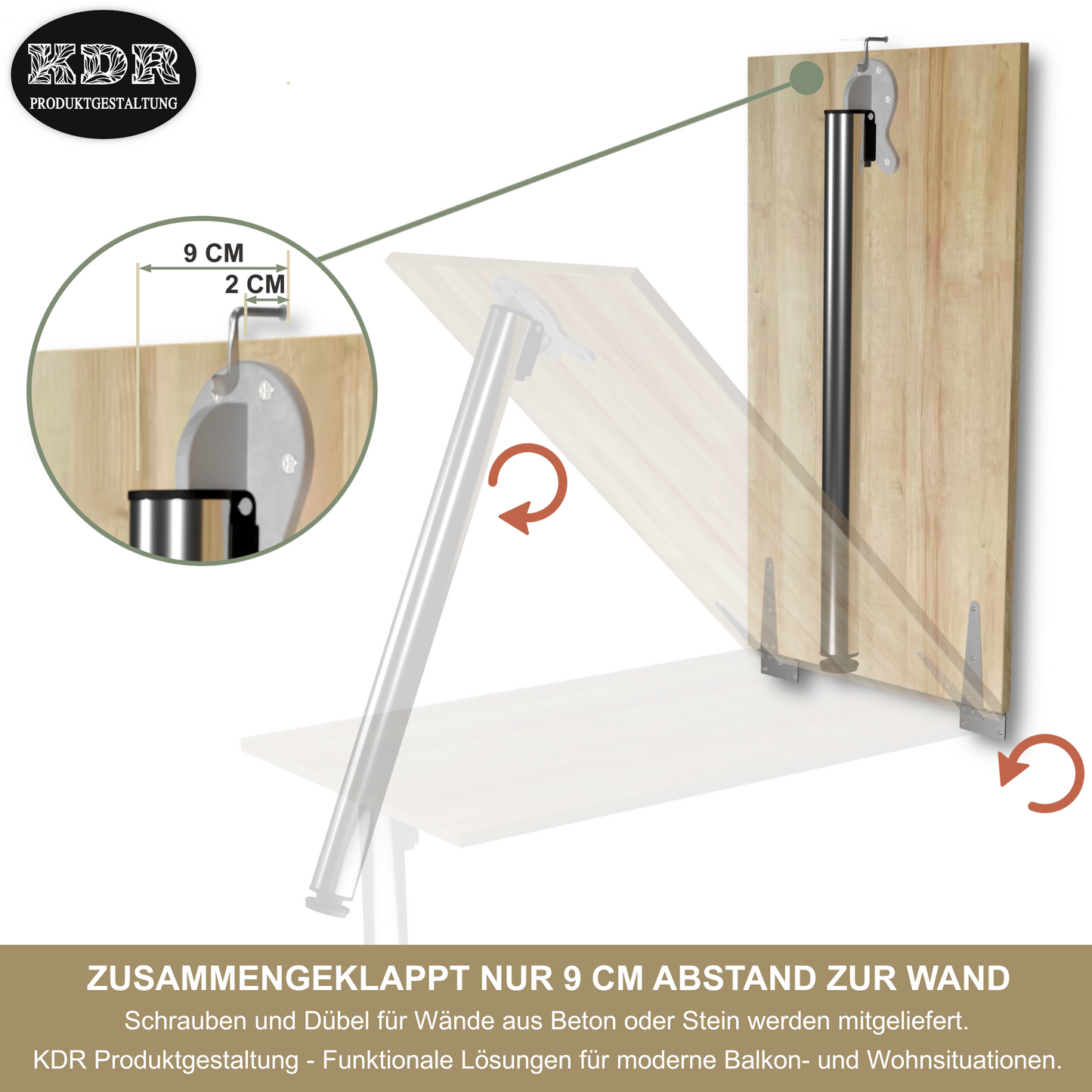 Wandklapptisch 80x50 cm Eiche – Klapptisch, Schreibtisch, Küchentisch, Esstisch, Wandmontage, platzsparend