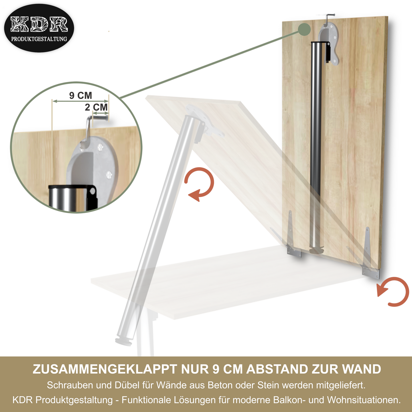 Wandklapptisch 80x50 cm Eiche – Klapptisch, Schreibtisch, Küchentisch, Esstisch, Wandmontage, platzsparend