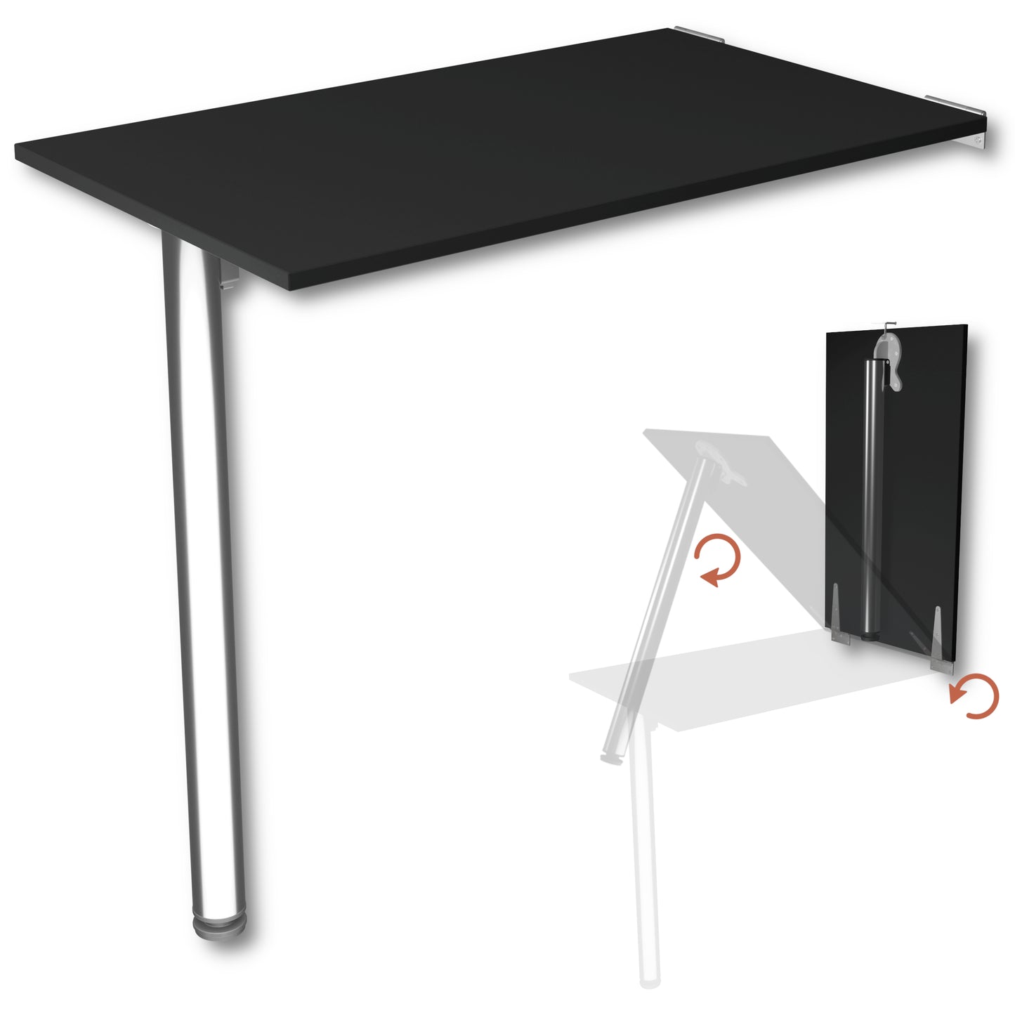 Wall-mounted folding table 80x50 cm black – Folding table, desk, kitchen table, dining table, wall-mounted, space-saving