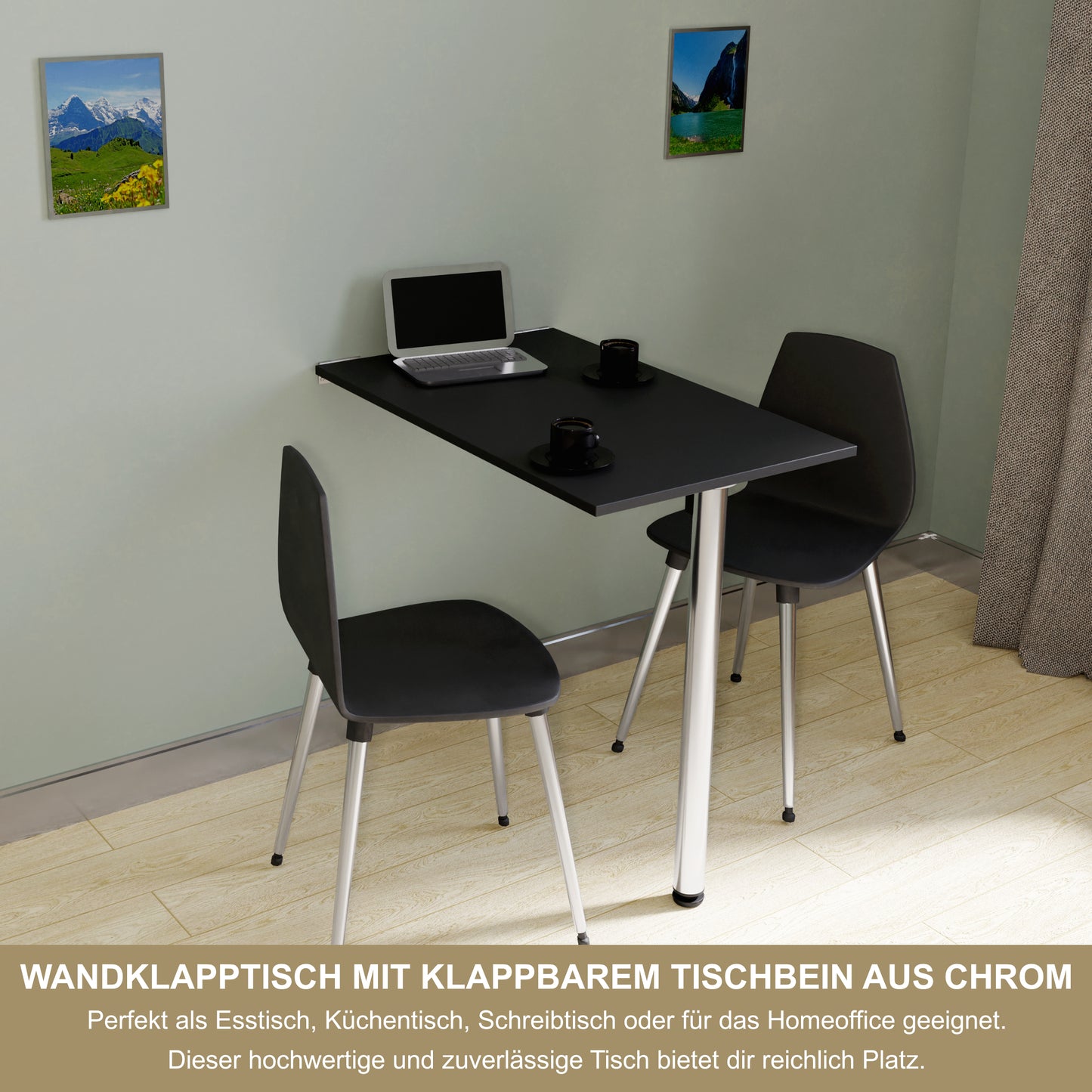 Wall-mounted folding table 80x50 cm black – Folding table, desk, kitchen table, dining table, wall-mounted, space-saving