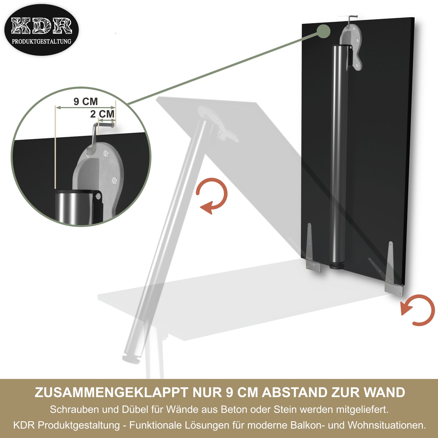 Wall-mounted folding table 80x50 cm black – Folding table, desk, kitchen table, dining table, wall-mounted, space-saving