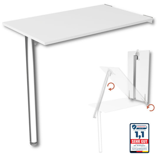 Wall-mounted folding table, desk, table top 80x40 cm in white, folding table, dining table, kitchen table for the wall, bar table, high table, wall table, foldable table for wall mounting
